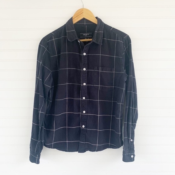 Forever 21 Men’s Navy Blue Plaid Button Down Long Sleeve Size M - Picture 1 of 5